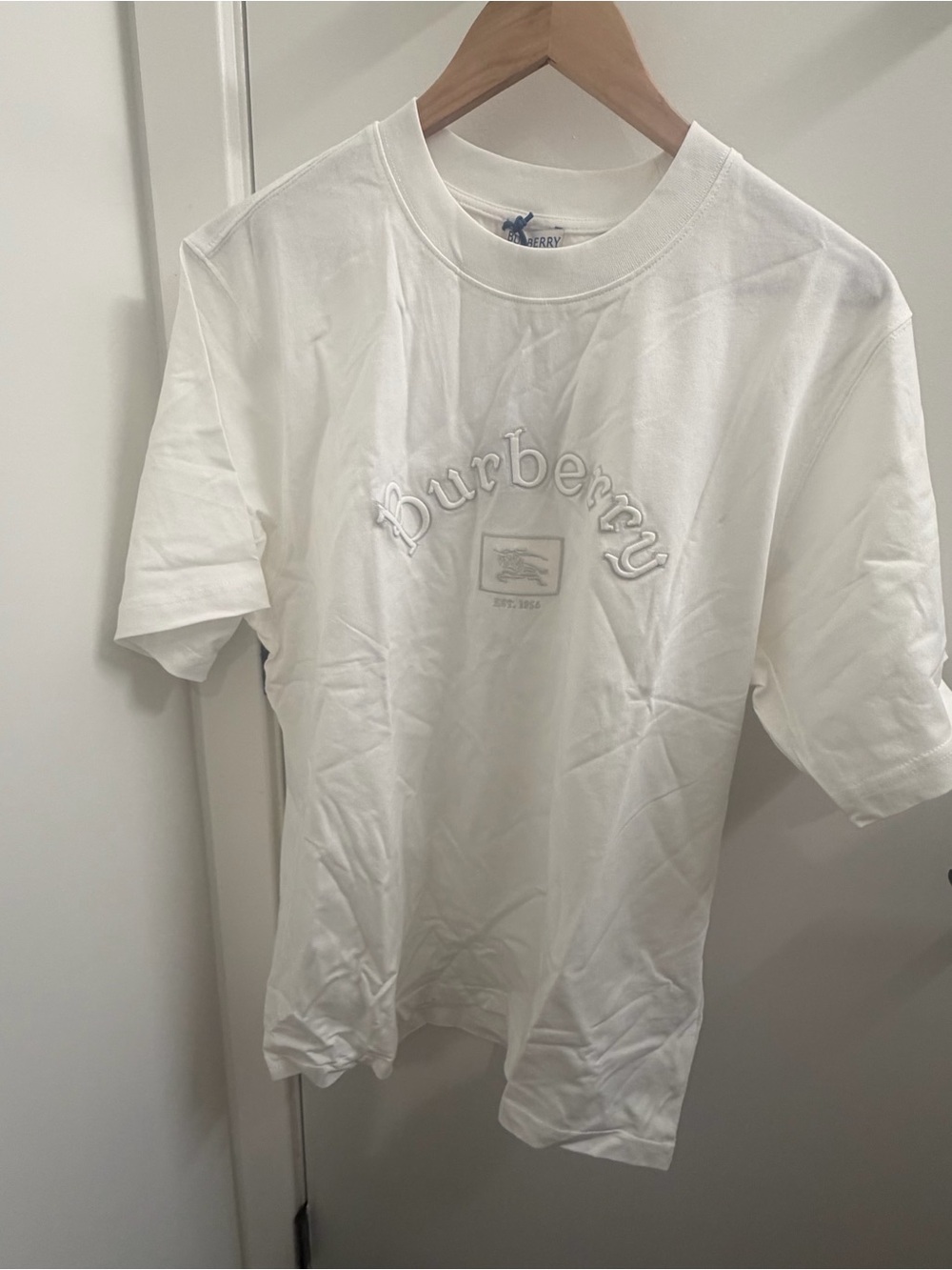 Burberry White Embroidered Logo Crewneck T-Shirt - Men's